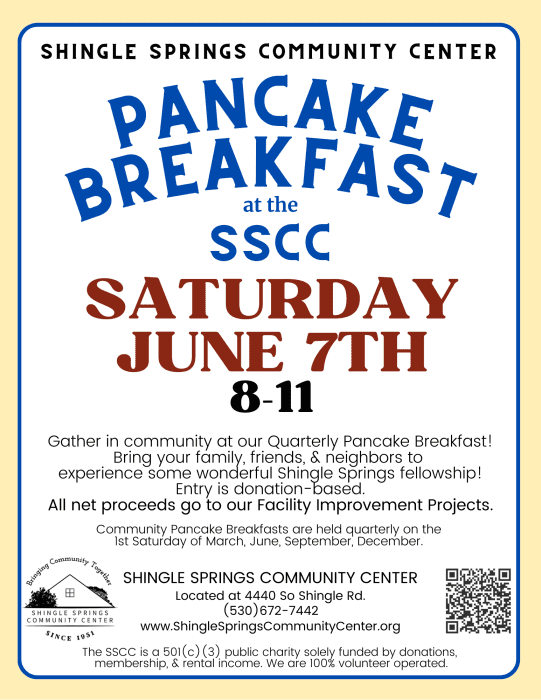 Pancake breakfast flyer for June 7, 8-11